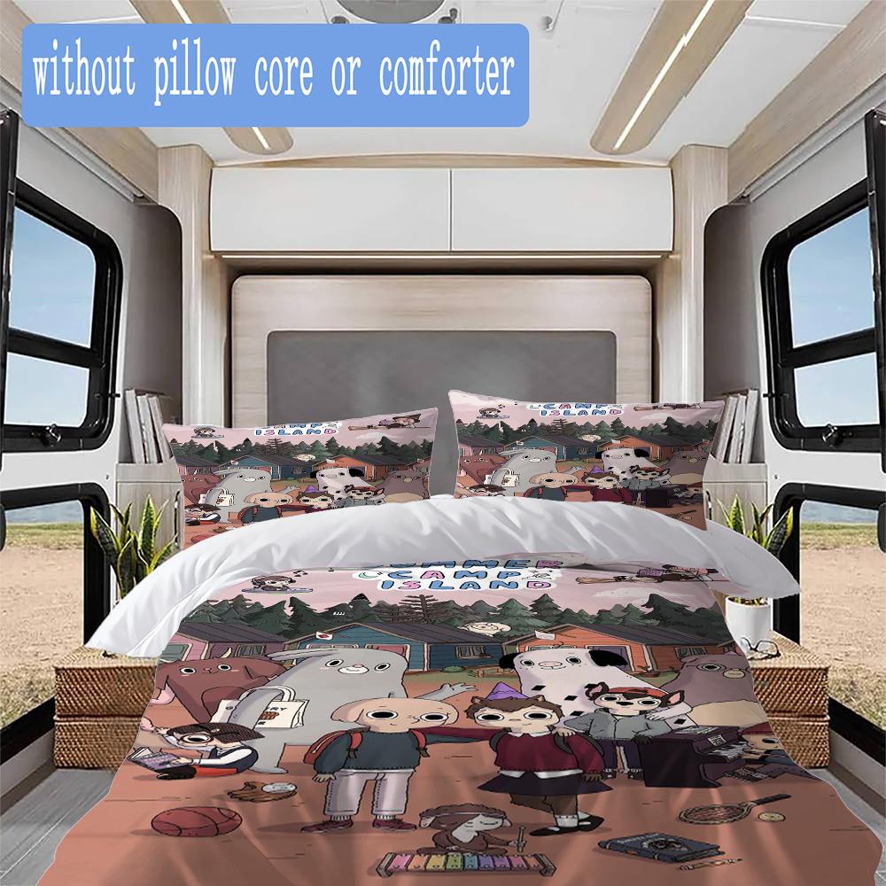 Summer Camp Island cartoon Pattern Bedding,Quilt Set Quilt Cover Pillowcase Home Birthday Gift (1*duvet cover+2*pillowcase,without core)XSJT0917509