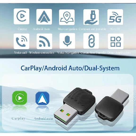 Адаптер Gallop Sprite 2-в-1 для беспроводного CarPlay и Android Auto, проводной в беспроводной, мини-бокс, Plug and Play, автоматическое подключение