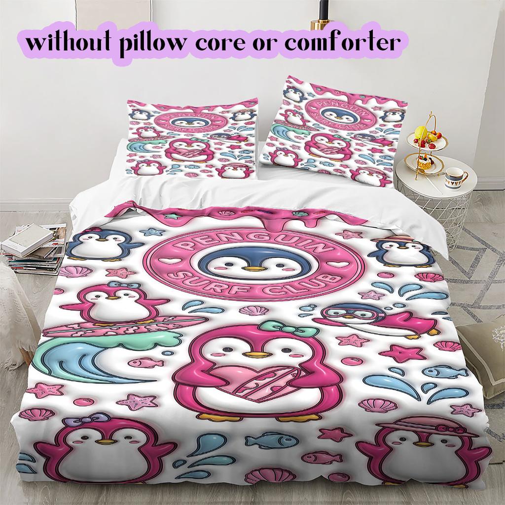 Cute animals surfing Pattern Bedding,Quilt Set Quilt Cover Pillowcase Home Birthday Gift (1*duvet cover+2*pillowcase,without core)
