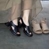 High-heeled Peep Toe Sandals Women Genuine Leather Vintage Comfortable Thick Heel Handmade Shoes