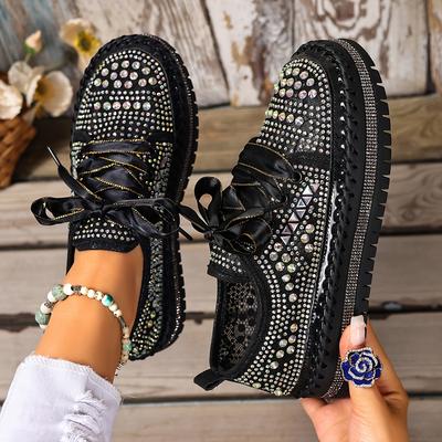 Размер 35-44 Модные, Универсальные, Элегантные, Удобные Кроссовки на шнуровке на массивной подошве с пайетками и заклепками
