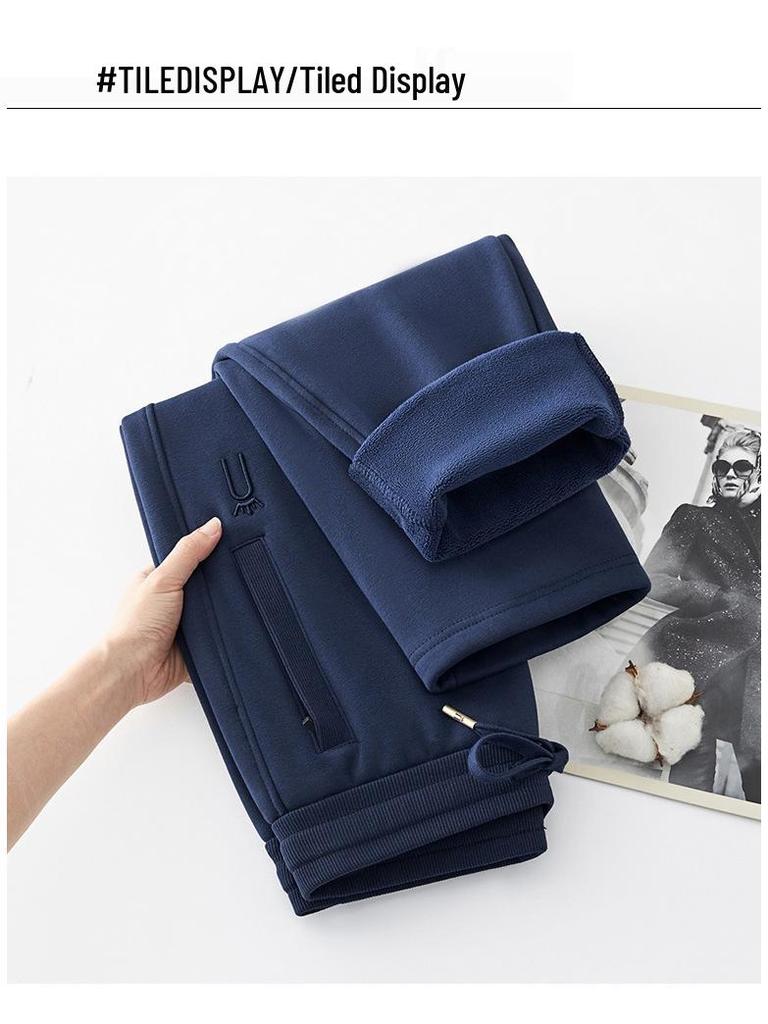 2025 Женские спортивные брюки с высокой посадкой и флисовой подкладкой, с карманами и молниями - в корейском стиле.