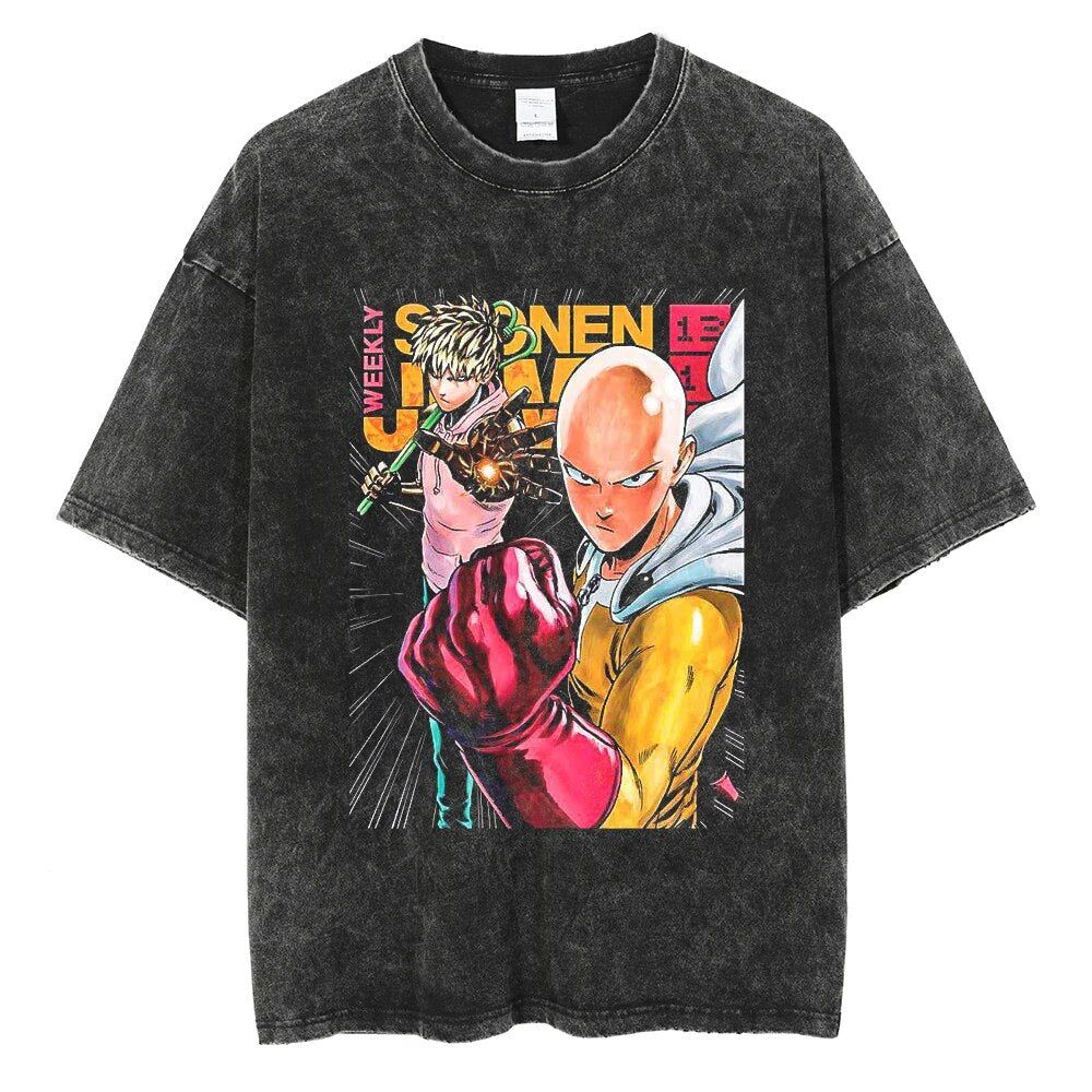 ONE PunchMan Manga Tshirt Saitama Graphic Print T Shirt Vintage Washed Oversized Cotton Tshirt Short Sleeve Tee Mens Clothing