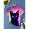 Casual Fashion Simple Abstract Painting Animal Black and White Cat Breathable 3D Printed V-neck Short Sleeve T-shirt Casual Sports Shirt