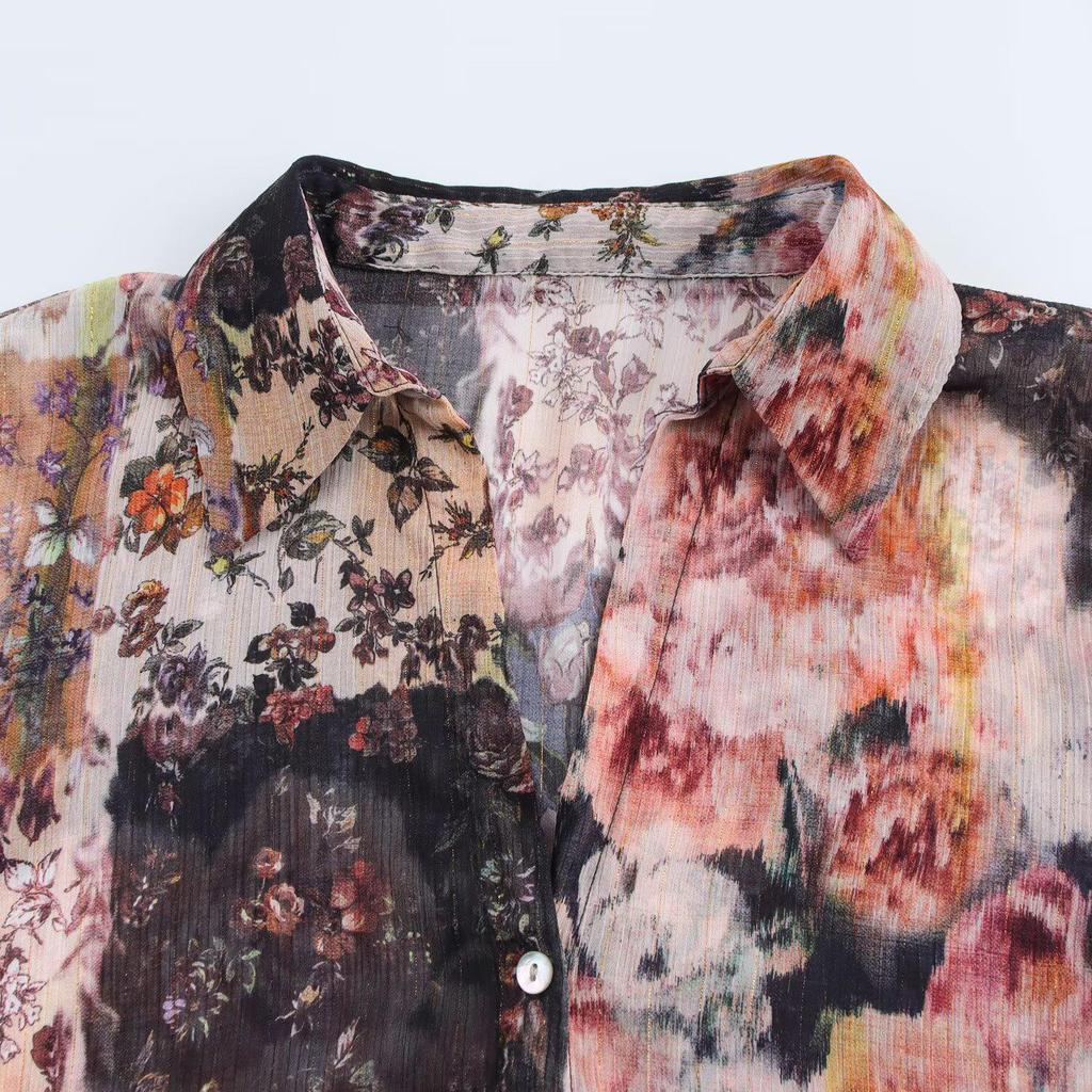 2025 Spring Women's V-Neck Printed Casual Shirt
