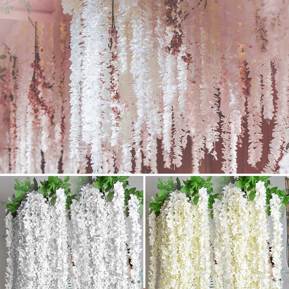 20Pcs Artificial Flowers Hanging Garland Vine Rattan Fake Flower String Silk Wisteria For Home Wedding Party Decoration 1M