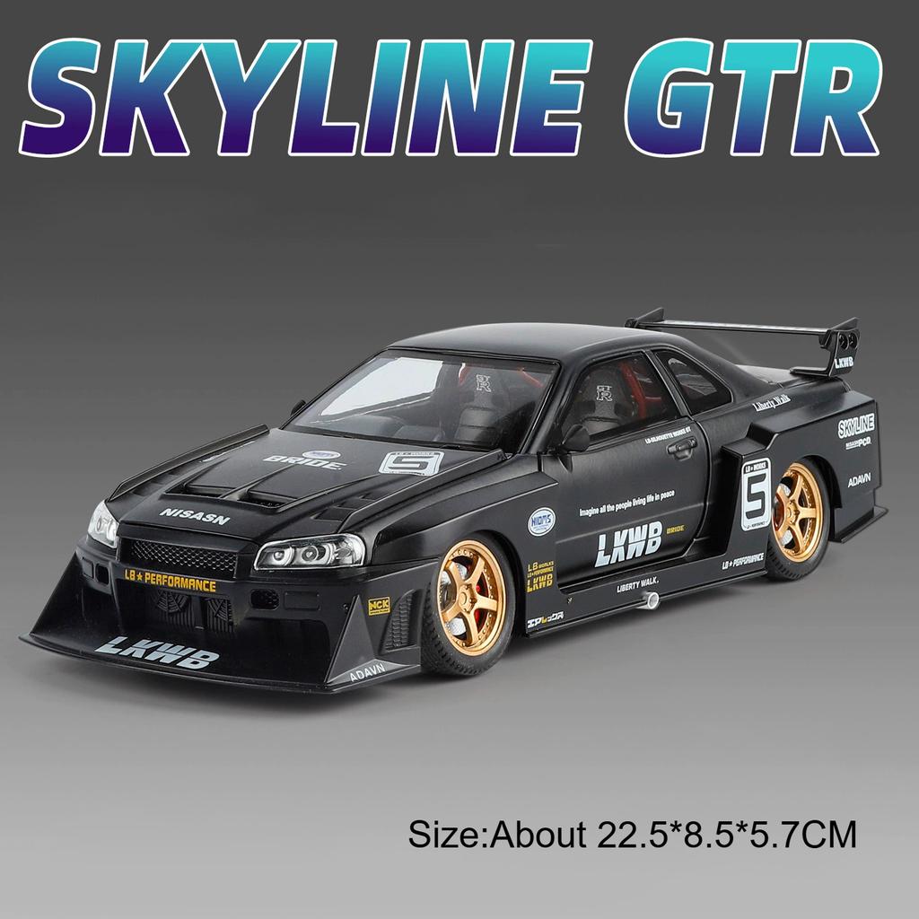1:24 Gtr-R34 Gtr-S15 Модель Автомобиля Игрушка Металлический Кузов Резиновые Шины Амортизация Спортивные Автомобили 4 Двери Открываются Модели Отличный Коллекционный