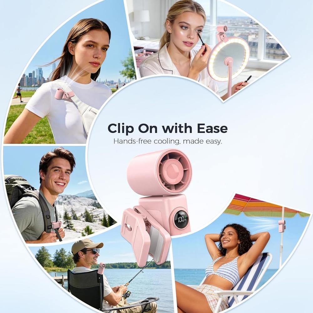 Clip-On Portable Fan Rechargeable Handheld Mini Fan with LED Display, 360° Rotating Detachable Clip, Stroller Fan for Baby