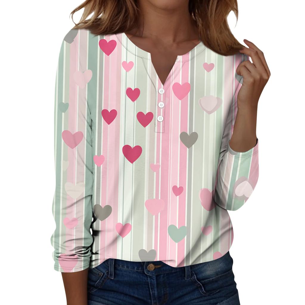 Женская футболка с рождественским принтом на пуговицах с длинным рукавом, повседневная, выходного дня, модная, базовая, с V-образным вырезом, обычная