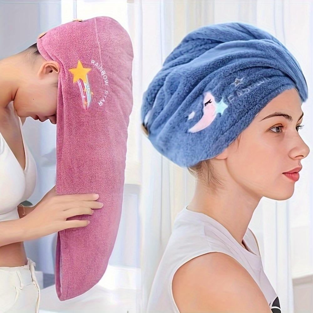 Single/Double Microfibre Hair Towel, Soft Hair Dryer Cap, Bathroom Quick Dry Hair Towel, Women's Super Absorbent Hair Towel, Embroidered Hair Towel
