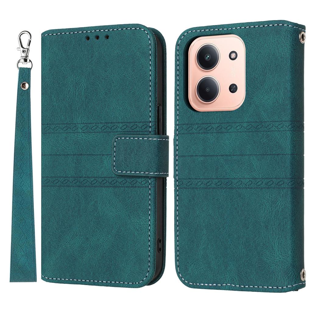 For Xiaomi Redmi 15C 4G (Global) (171mm)/Poco C85 4G (171mm) Case Wallet Skin-Touch Leather Imprinted Phone Cover with Wrist Strap