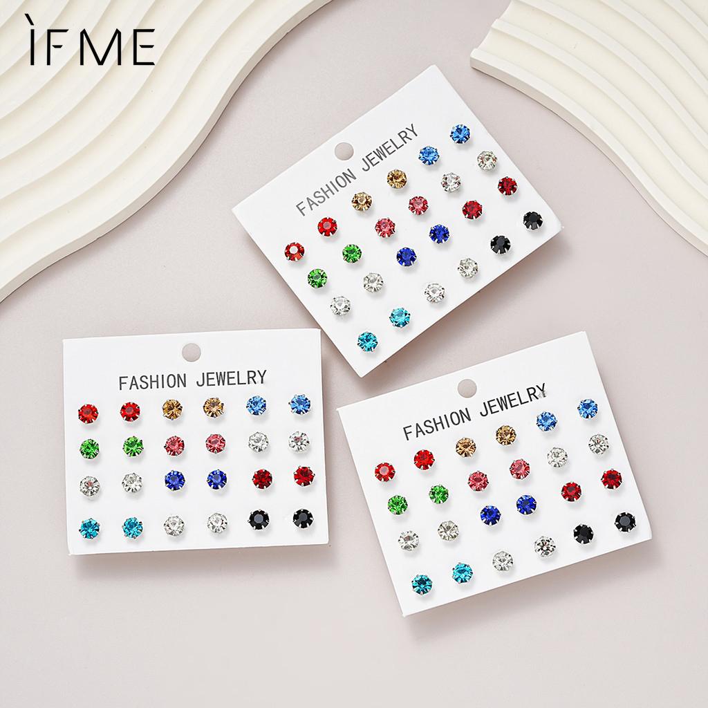 iF ME 36 пар/комплект, простые серьги из циркония для женщин, цветные серебряные серьги-гвоздики, ювелирные аксессуары