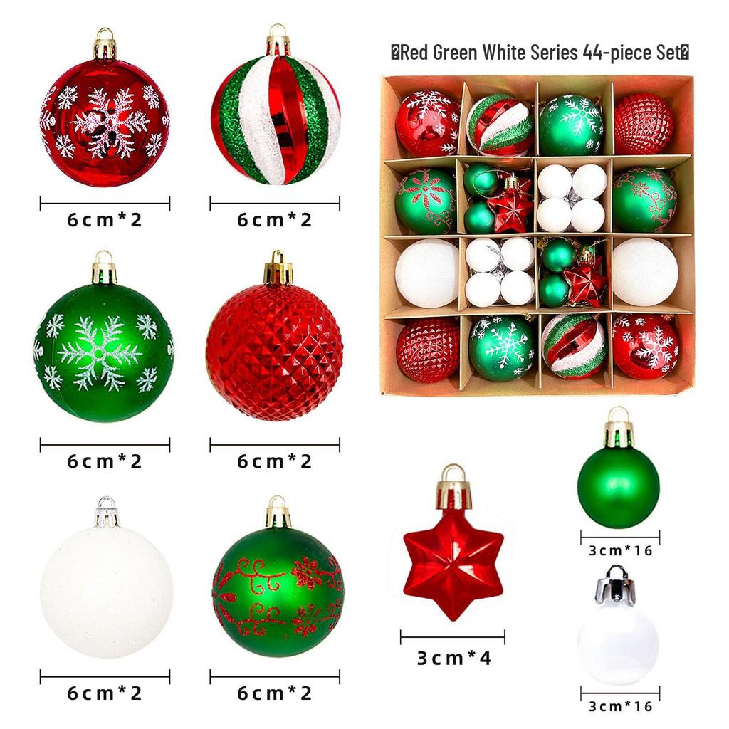 44-Piece Christmas Tree Decoration Set: 6cm Colorful PVC Hanging Balls
