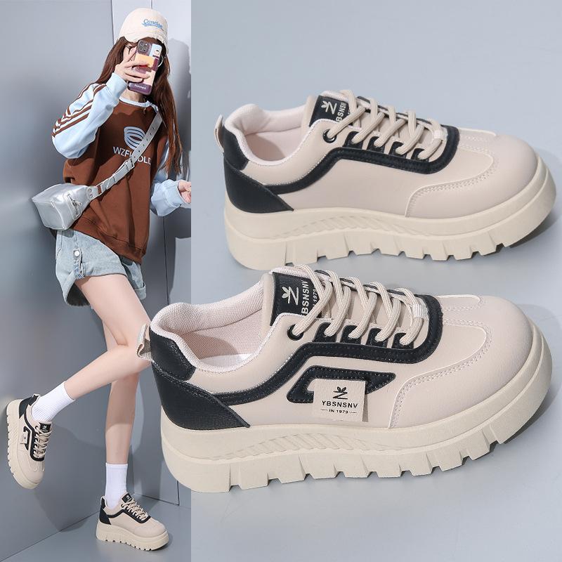 Повседневная обувь для ходьбы для женщин. Удобные кроссовки из искусственной кожи со шнуровкой на толстой платформе. Нескользящие теннисные кроссовки. Женские дышащие кроссовки для бега.