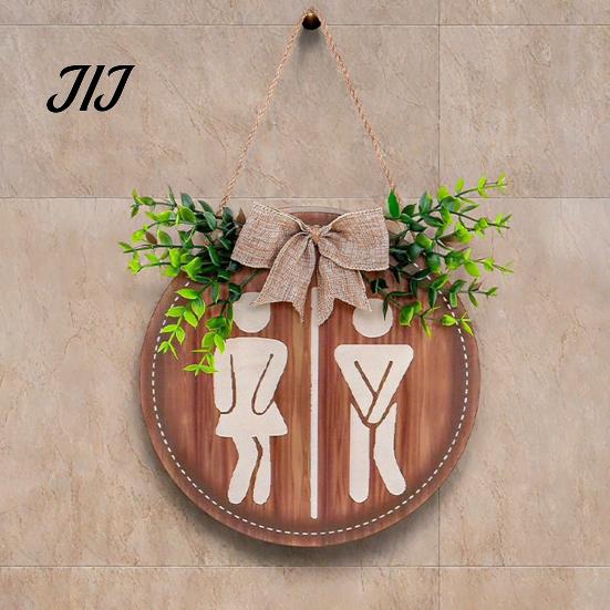 Wooden Hanging Sign for Home Restroom Sign, Men's And Women's Toilet Bathroom Wall Gender Neutral Round Rustic Farmhouse Plaque Washroom Decor