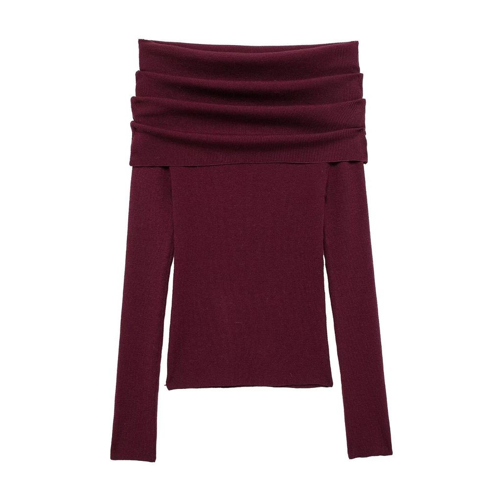 Весенний пуловер с открытыми плечами, вязаный трикотажем, 2025: Женский облегающий, универсальный, модный топ с длинным рукавом