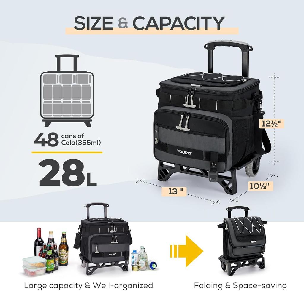 TOURIT 28 л Складной холодильник с легким изолированным холодильником Идеально подходит для улицы и многого другого Колеса, Коробка, Мероприятия, Путешествия, Рыбалка, Шопинг,
