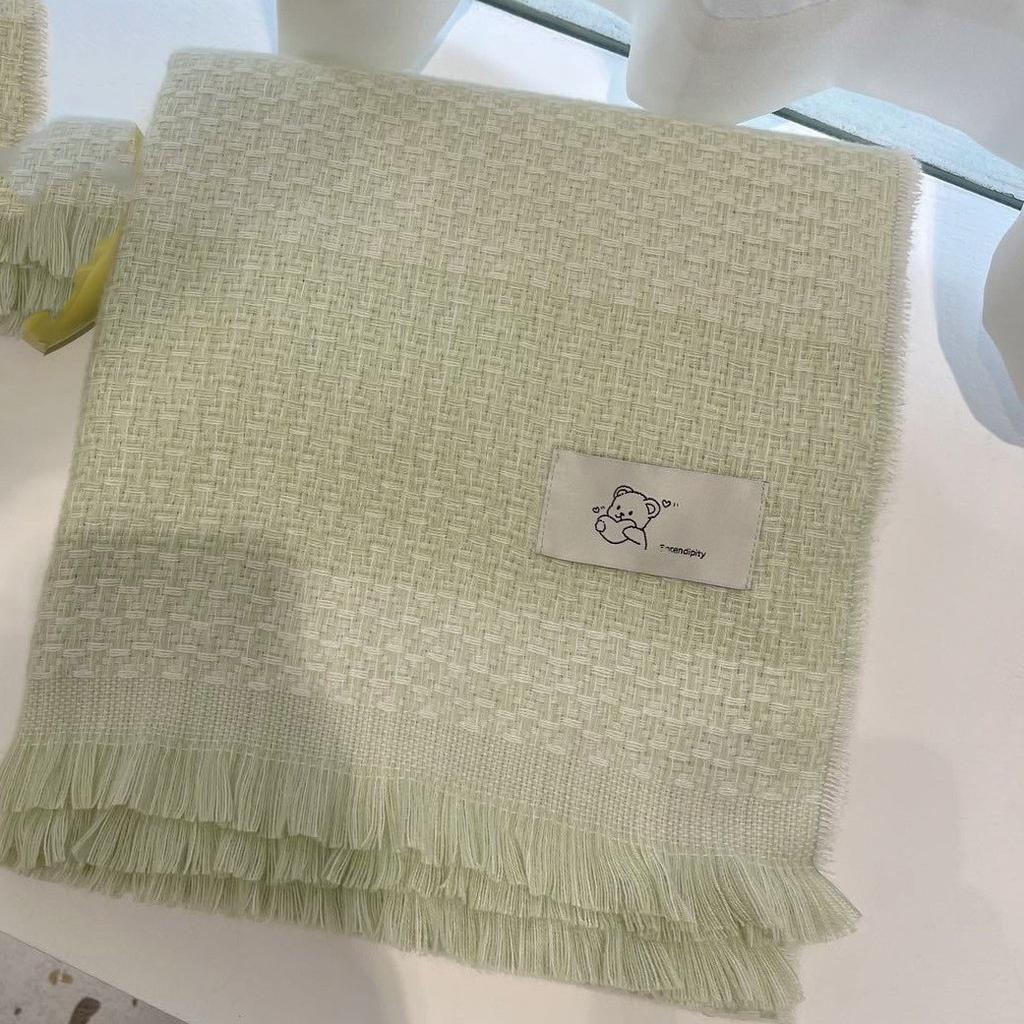 Korean Style New Winter Scarf Warm Imitation Cashmere Tassel Cute Bear Logo Scarf Fashionable and Versatile Women's Shawl