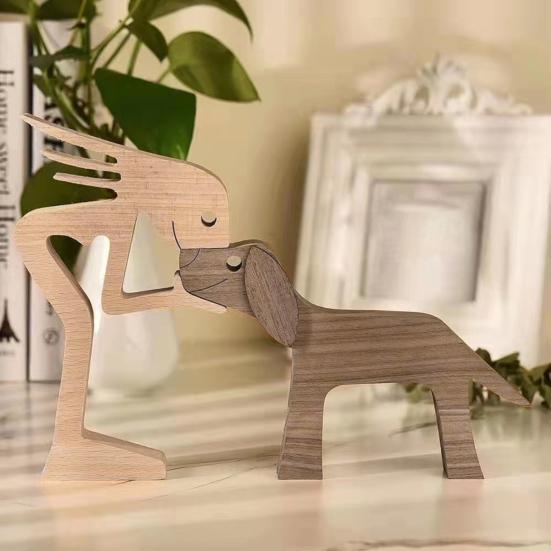 Собака и человек Орнамент Деревенский Деревянный Мальчик и Собака Украшение Минималистичный Щенок