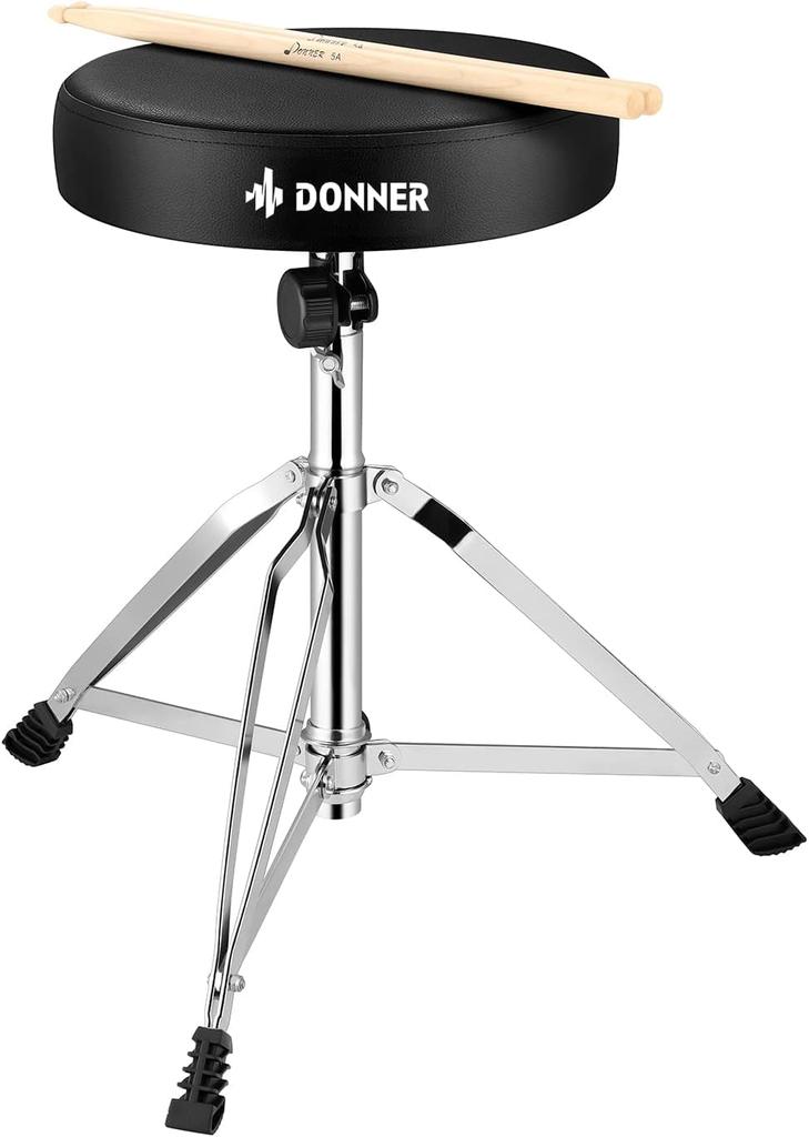 Donner Drum Throne Height Adjustable Drum Stool Folding Drum Chair Made of Maple with Drum Sticks 48~58cm