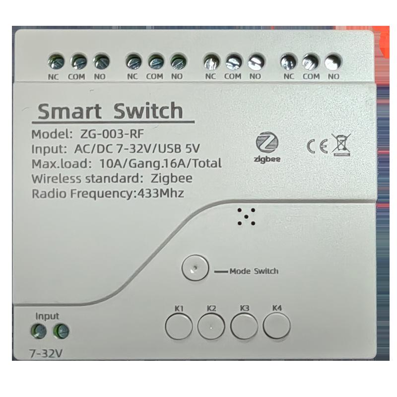 Tuya Zigbee 4-канальный модуль умного управления с беспроводным двойным управлением и многофункциональным пультом дистанционного управления.