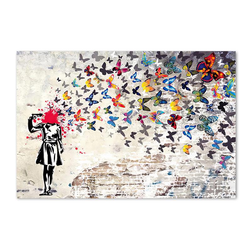 Бэнкси Граффити Искусство Холст Картина Современная Улица Поп-Арт Бабочка Мозги Девушка Плакаты и Принты Настенные Панно для Домашнего Декора