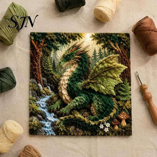 Creative Handicraft for Adults Dragon Fabric Poke Art Kit, Mythic DIY 3D Craft Relaxing Hobby Beginners Project, No-Sew Crafting Kit Adults,