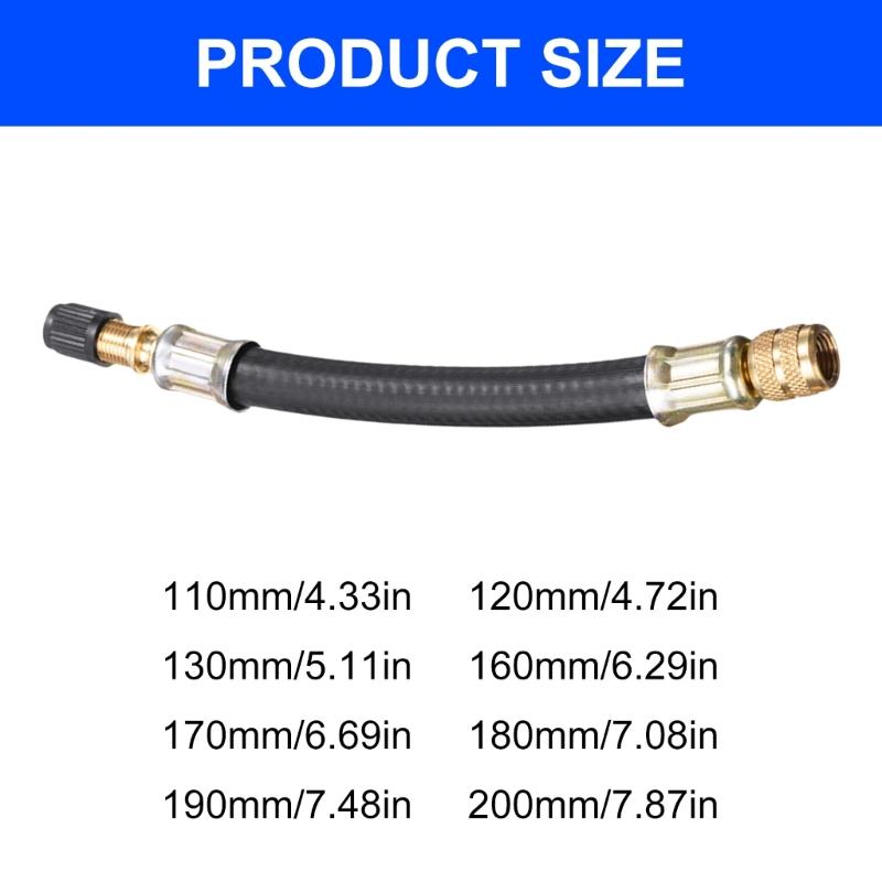 Heavy Duty Rubber Valves Extender Adapter 110mm-200mm With Gold Brass Connector Suitable For Motorcycle Racings Bicycles