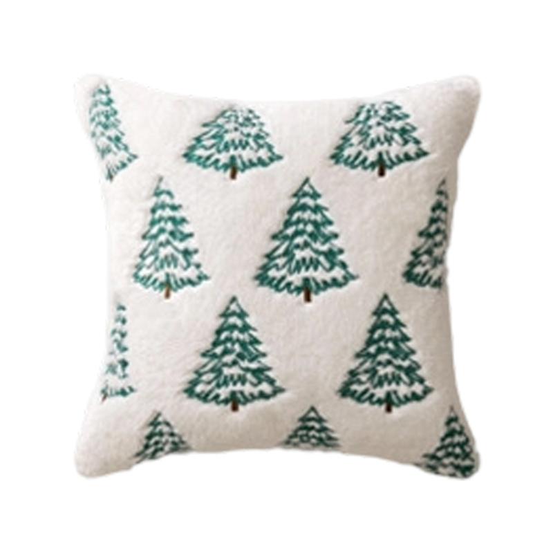 Праздничная вышивка Рождественской елки Наволочка из искусственного меха Многоцелевая квадратная подушка для дивана Декор спальни