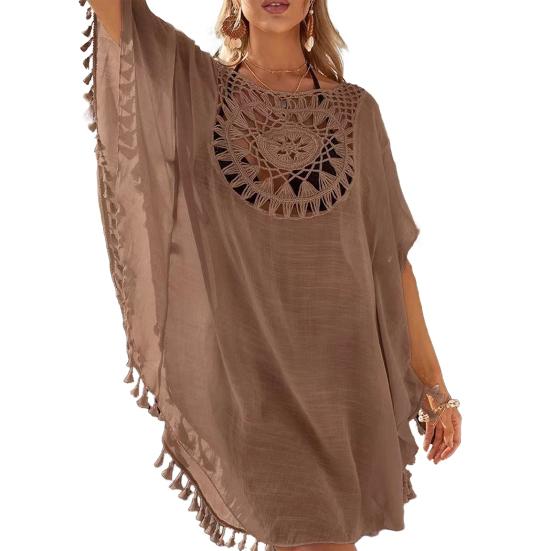 Женский летний купальник, повседневный, с открытыми плечами, с кисточками, пляжный халат, свободный, прозрачный, бикини, накидка для пляжа, бассейна, загара