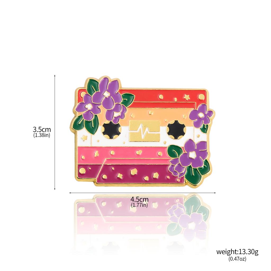 Fashion Flower Cassette Radio Tapes Enamel Brooch Retro Pride Badge Pin Women Men Hats Bags Lapel Decoration Gift Accessories
