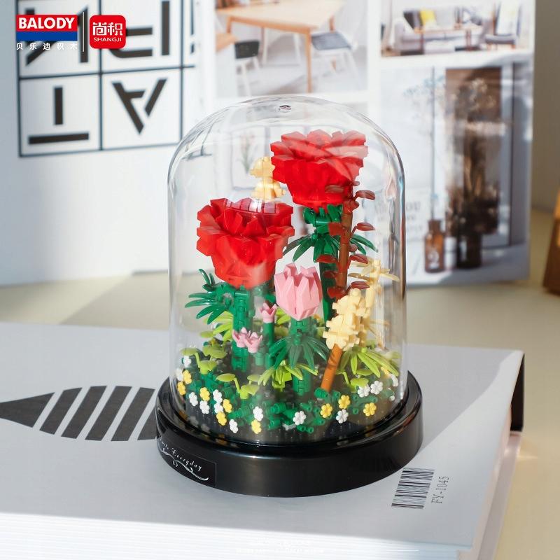 Blocks Flowers In Glass Jar Forest Macroclimate Decoration Gift Red Roses