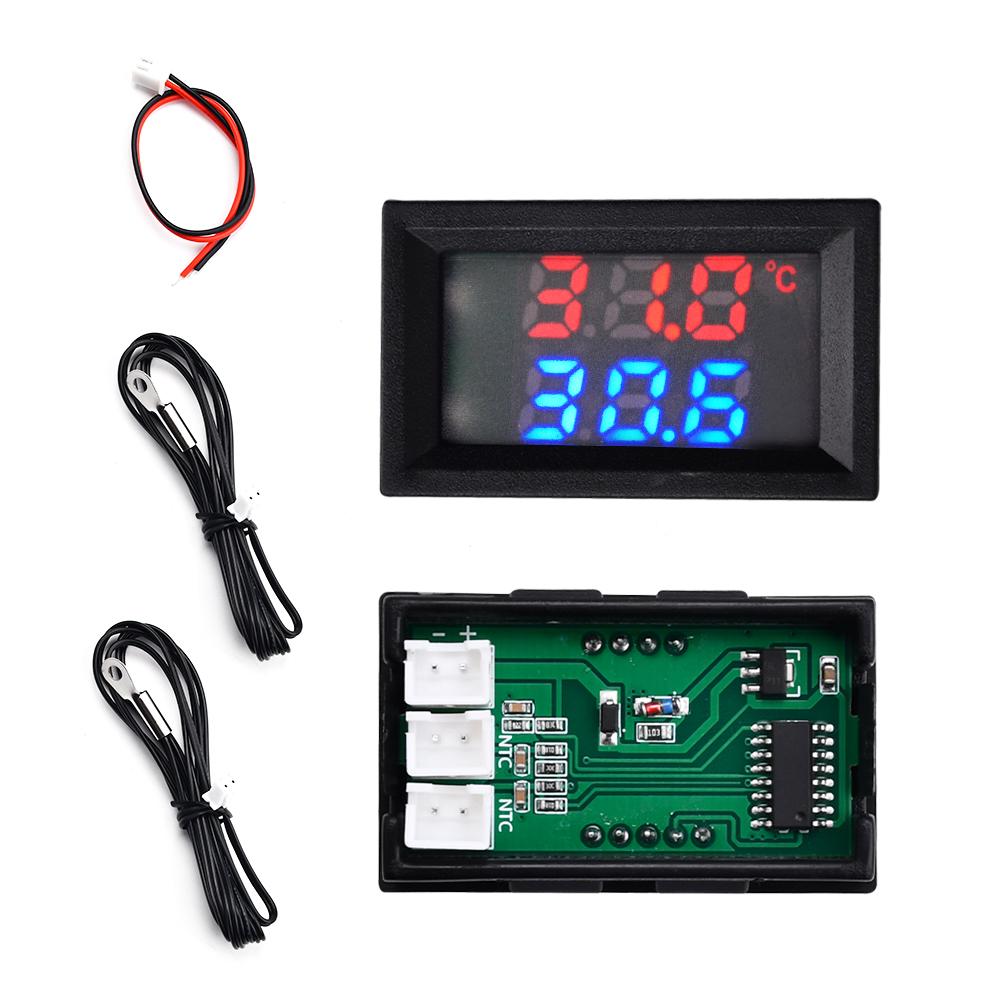 DC4-30V Voltmeter Thermometer 2in1 LED Digital Dual Display Voltage Meter Temperature Sensor Tester with NTC3950 Probe Cable