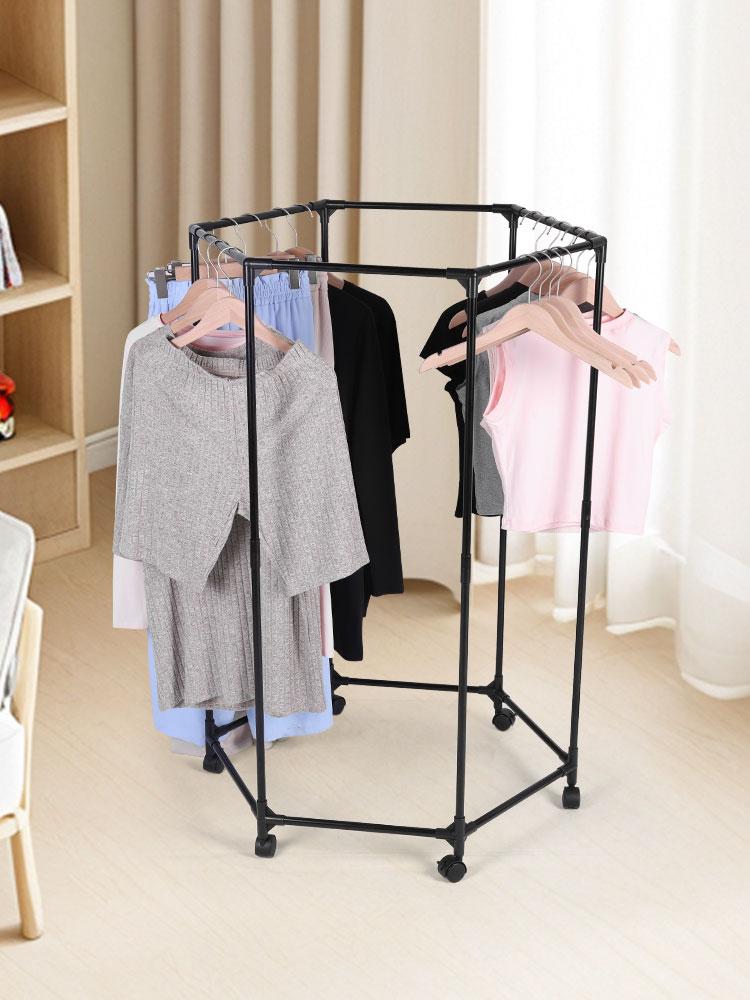 Шестиугольная Сверхпрочная Вешалка для Одежды на Колесах Передвижная Вешалка для Одежды Стойка для Гардероба Стенд для Вывешивания Одежды Платьев Пальто