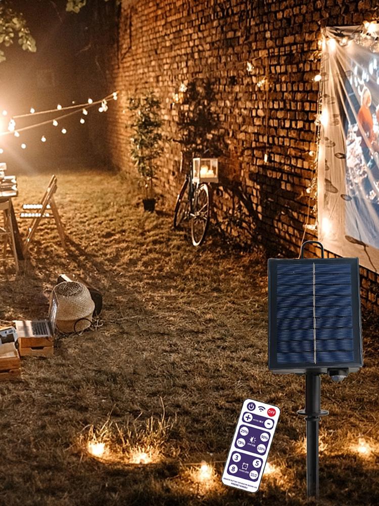 5-1PCS Solar Panel Controller with Remote for Christmas Garden LED String Copper Light for Outdoor Garden Decoration