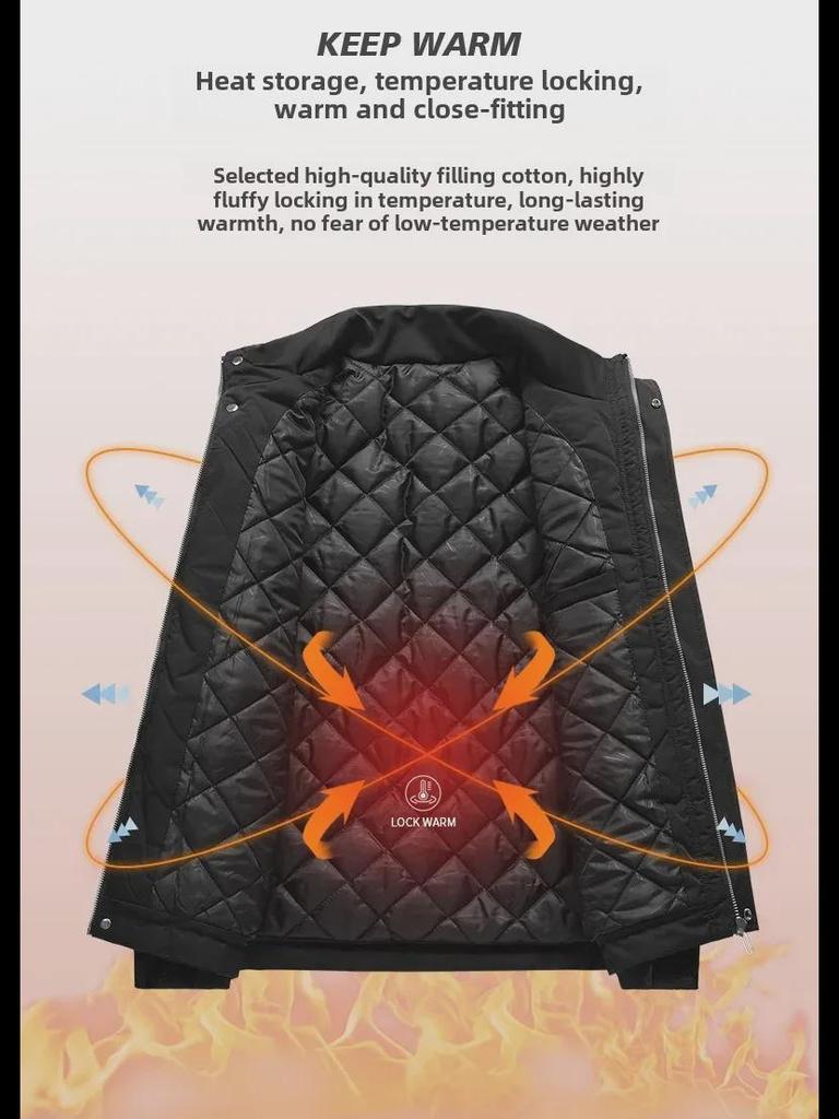 Мужская ретро однотонная зимняя рабочая куртка с воротником-стойкой