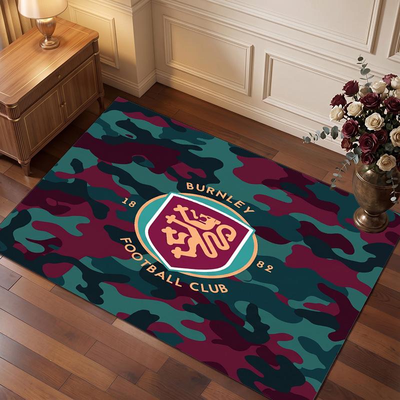 Burnley Football Print Crystal Velvet Rug, Comfortable Water Absorbent Non Slip Indoor Floor Carpet