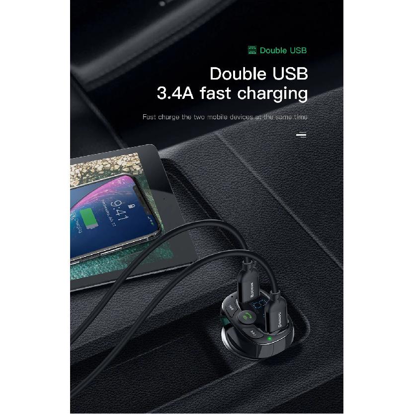 Baseus FM-передатчик Bluetooth Aux Аудио MP3-плеер FM-радио Двойной USB Быстрая зарядка Автомобильное зарядное устройство FM-модулятор Hands-free Автомобильный комплект