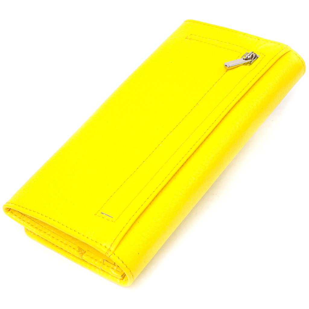 Яркий молодежный женский кошек из натуральной кожи флотар CANPELLINI Wallet 21612 Лимонный
