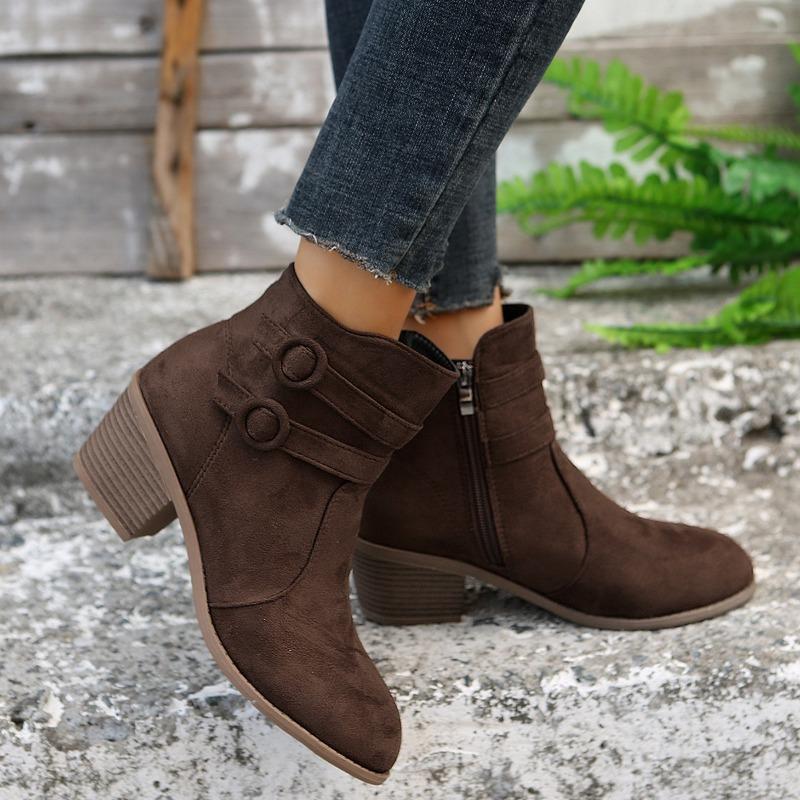 Fashion 2024 Winter Retro Women's Shoes New Square Heel Ankle Boots Fashion Zipper Platform Female Boots