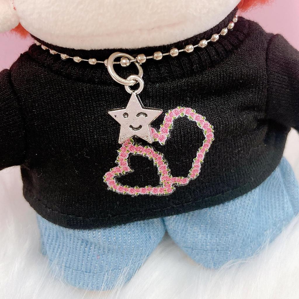 Комплект футболка с сердечком, штаны и ожерелье для куклы 10 см, черный, плюшевая одежда, аксессуары кигуруми, занятия отаку, кукла-талисман, костюм для Kpopdoll