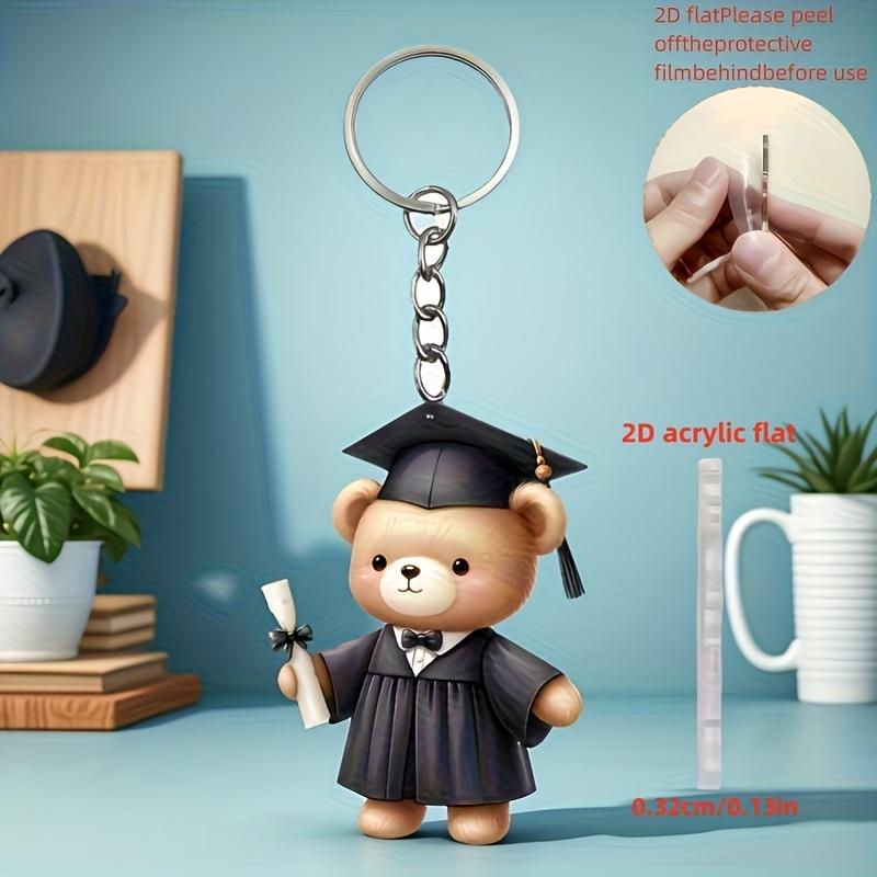 2D Acrylic Flat Graduation Bear Keychain Set Cartoon Decorative Keys with Tassels, Perfect for Fans and Students, Graduation Gift Idea