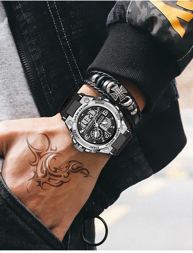 Sanda 6024 Наручные спортивные ударопрочные водонепроницаемые светящиеся часы - Унисекс многофункциональные электронные часы