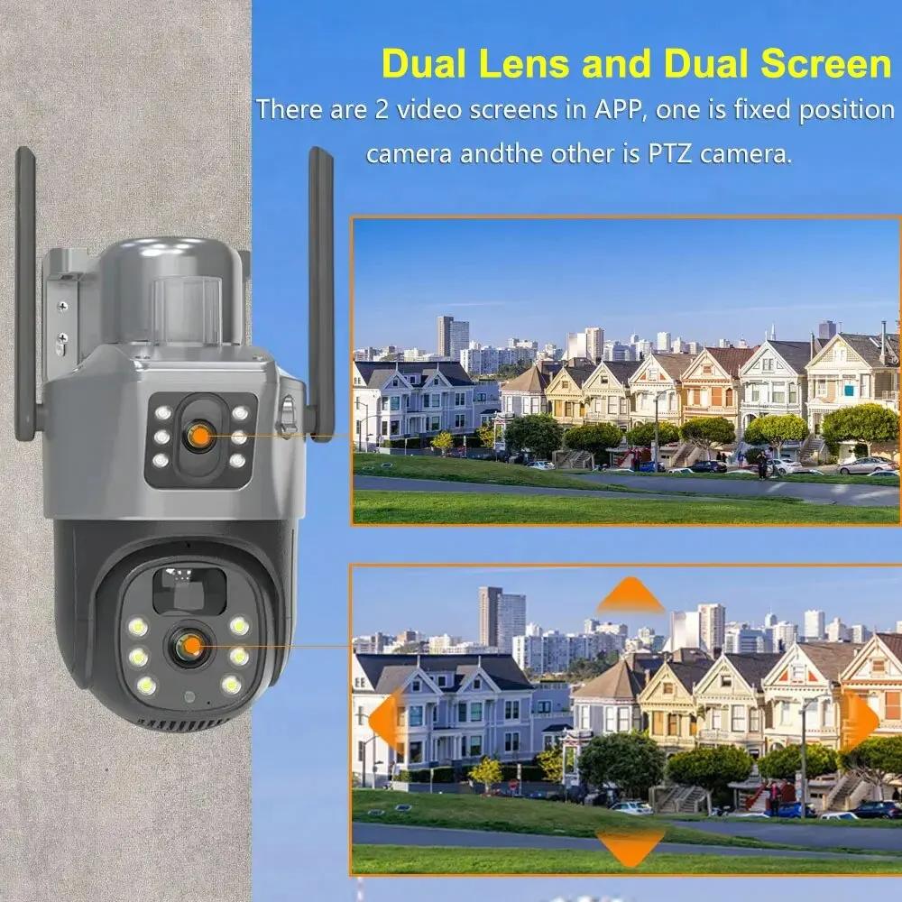 PIR Солнечная камера 4G Sim Открытый двойной объектив Wi-Fi 8MP 4K IP Camara Солнечная панель CCTV V380 Pro Защита безопасности Встроенный аккумулятор