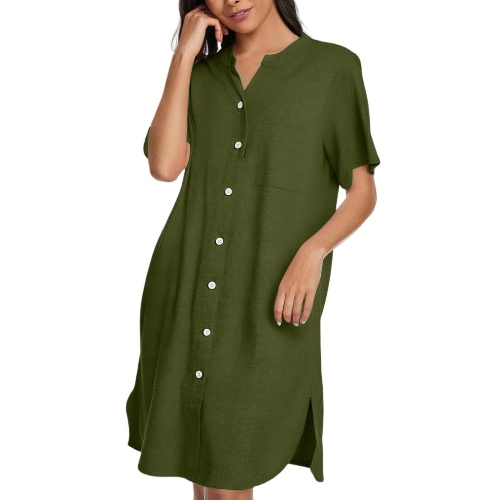 Женское повседневное модное сексуальное короткое однотонное платье-ночная рубашка с коротким рукавом