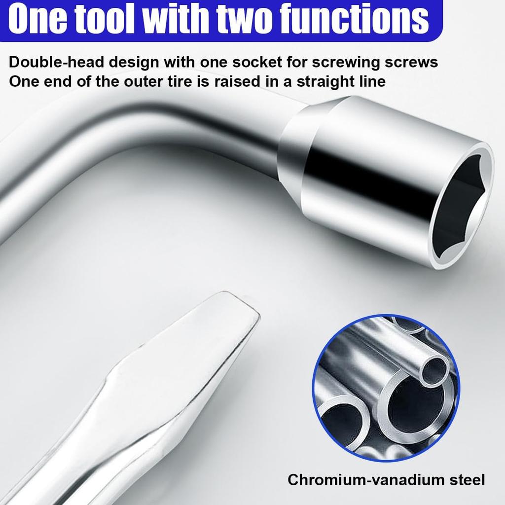 19mm Car Spare Tire Lug Wrench, L Type Automotive Tire Replacement Tool with Hexagon Slotted End, Universal Steel Vehicle Socket Repair Accessories