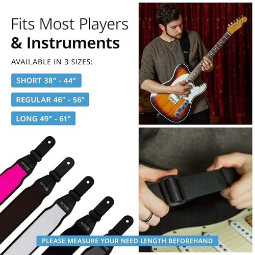 KLIQ Music Gear Ремень для гитары Air Cell 3" Ширины Неопреновая накладка Регулируемый 46-56 Дюймов Черный Бас Электрогитара
