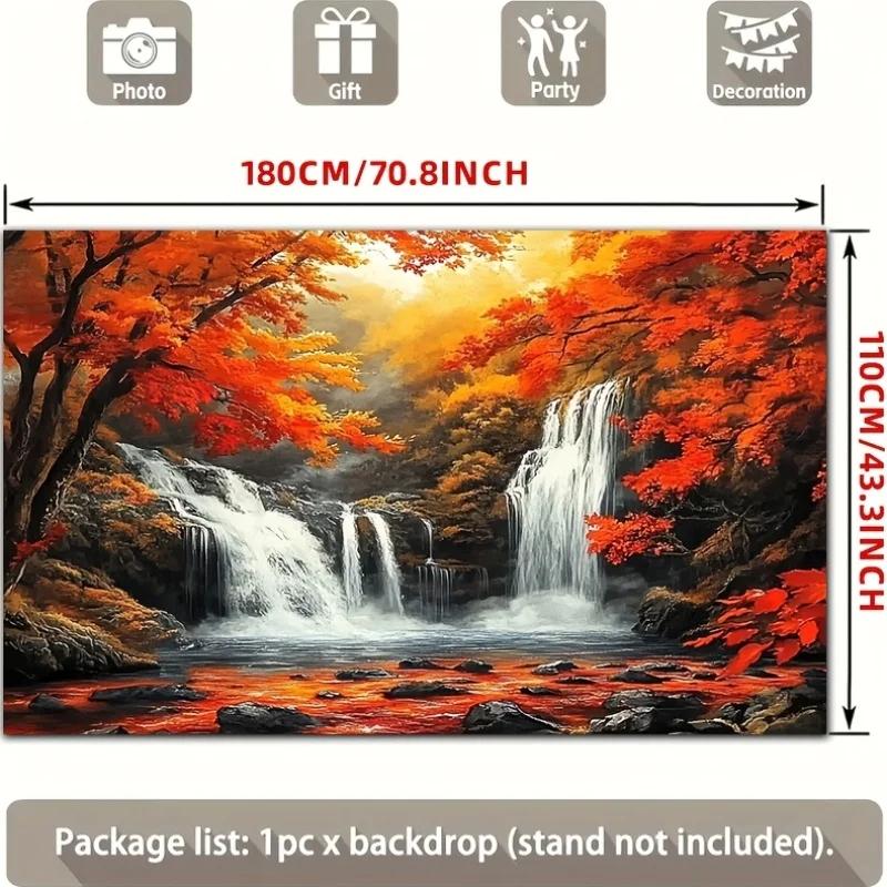 2D flat banner, 1 piece of autumn red leaf waterfall oil painting background fabric, polyester background fabric.XY