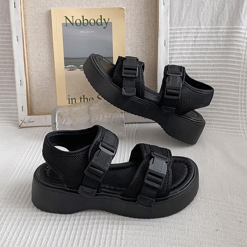 2024 Spot Large Size Summer New Thick Sole Casual Roman Sandals Women's Cross Border Round Head Buckle Shoes Platform Shoes