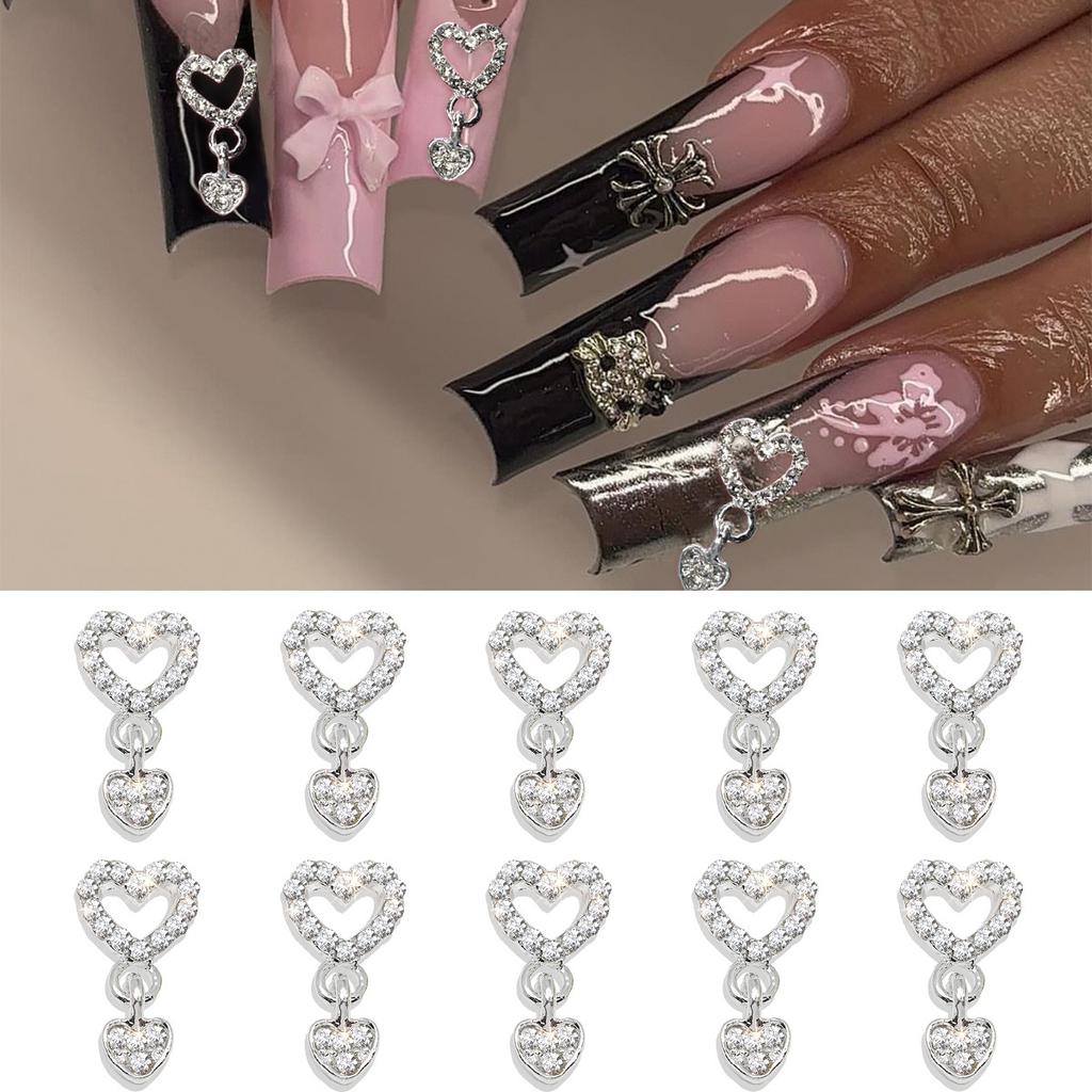 3D Exquisite Heart Crown Five-pointed Rhinestones Nail Charms Luxury Gold/Silver Diamond Jewelry Nail Decoration Accessories